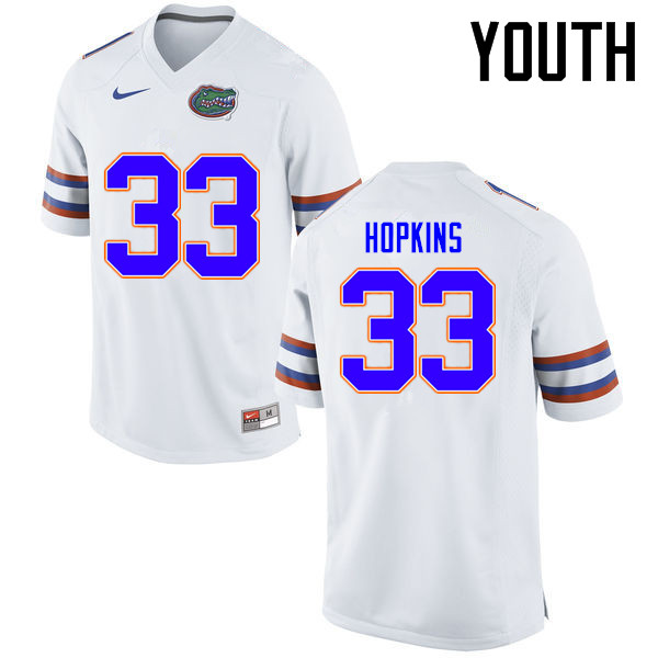 Youth Florida Gators #33 Tyriek Hopkins College Football Jerseys Sale-White - Click Image to Close